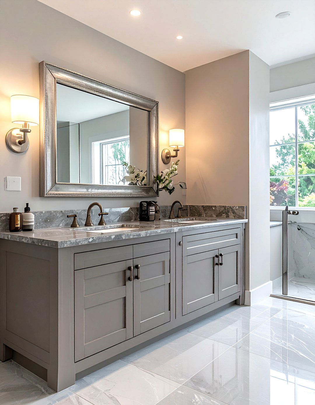 Pewter Mirror Frame - 30 gray bathroom accessories ideas