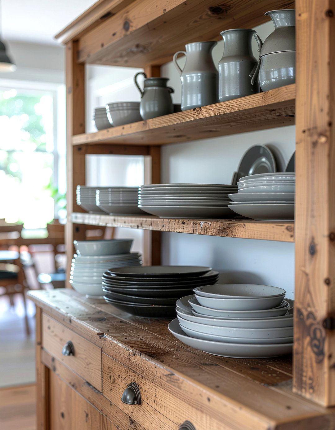 Pewter tableware display - 30 heirloom dining room ideas