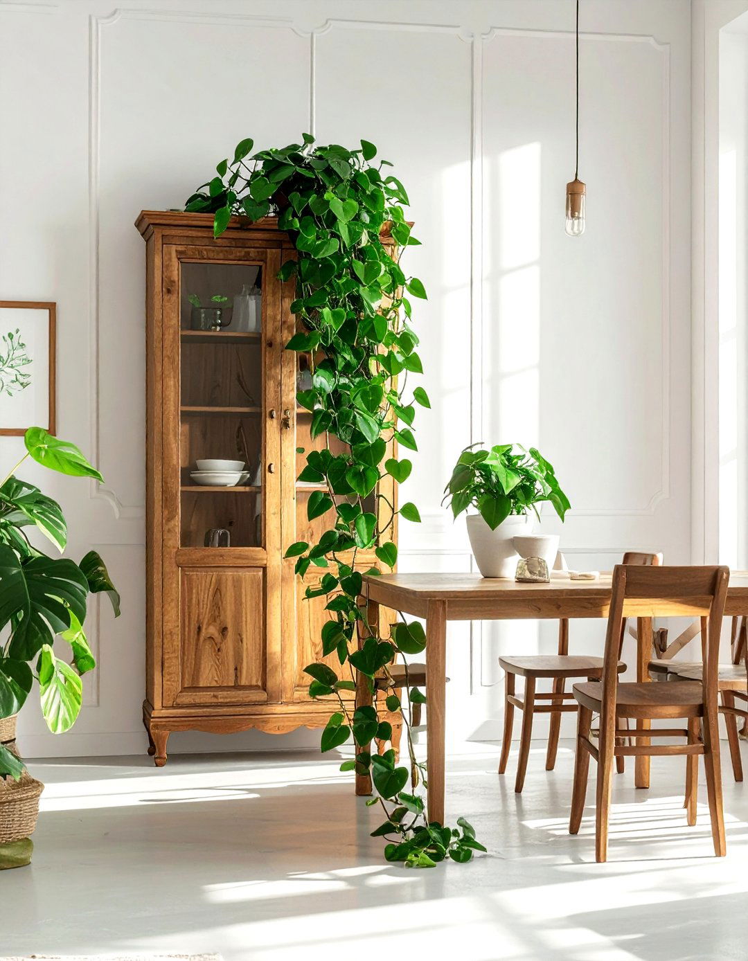 Philodendron Trailing From Dining Room Hutch - 30 dining room indoor plant ideas