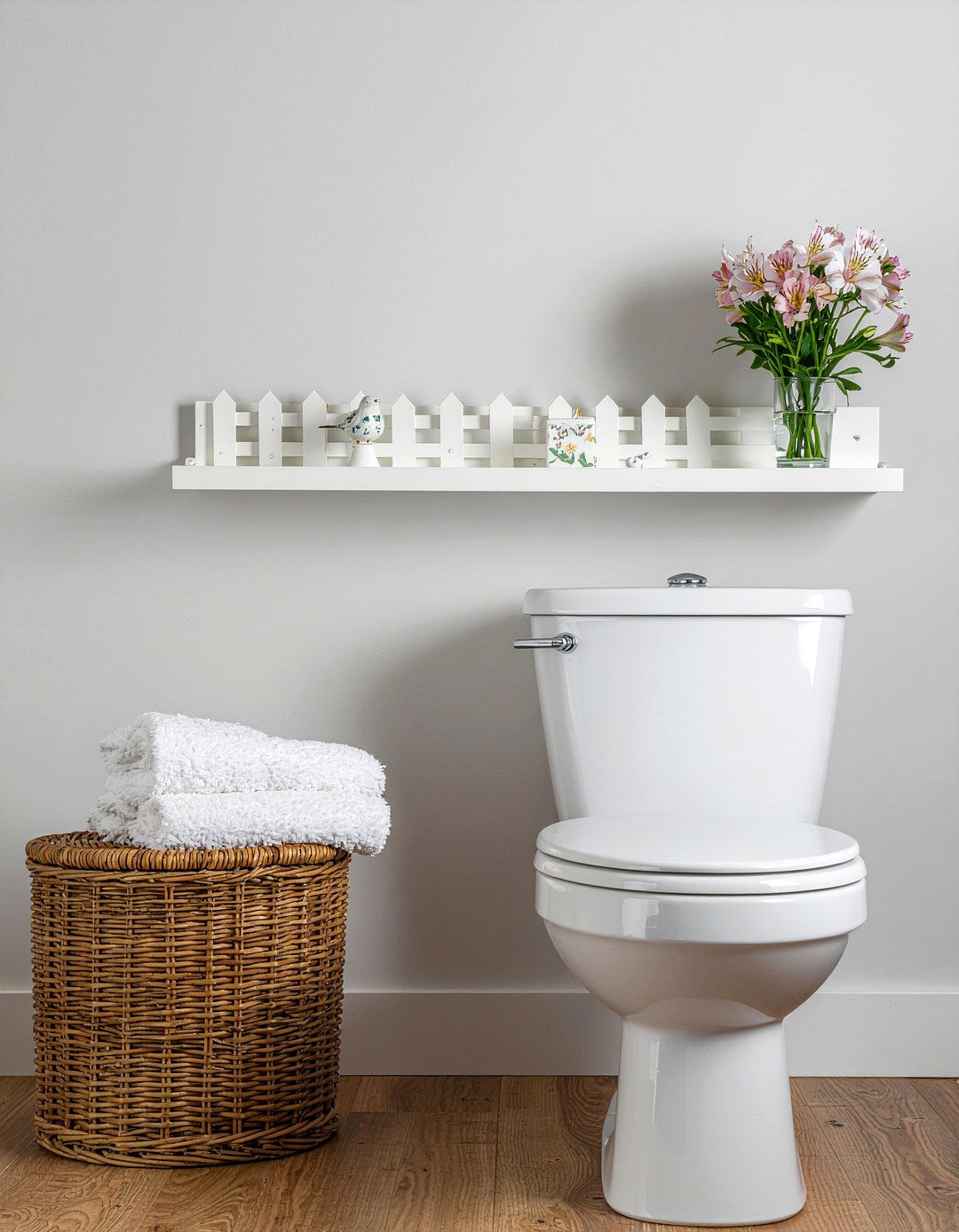 Picket fence shelf - 30 over toilet storage ideas