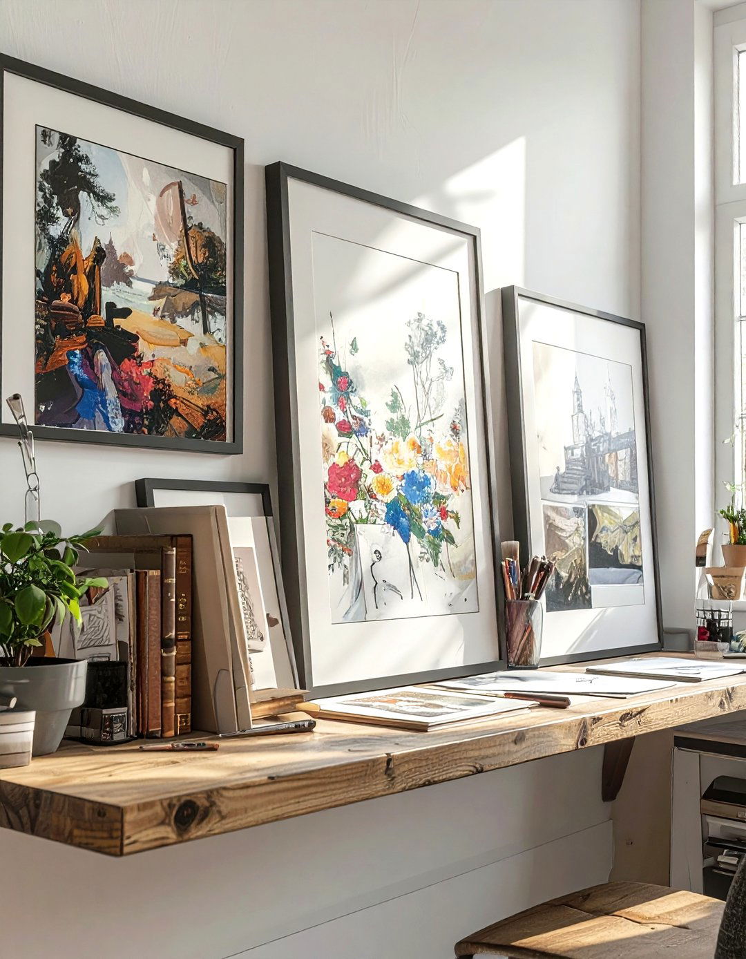 Picture Rail With Leaning Frames - 30 picture rail ideas