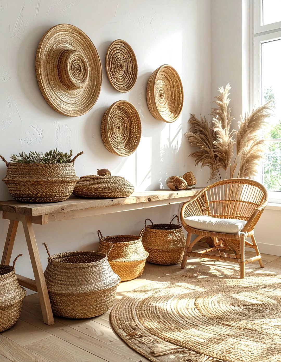 Picture Rail With Woven Baskets - 30 picture rail ideas