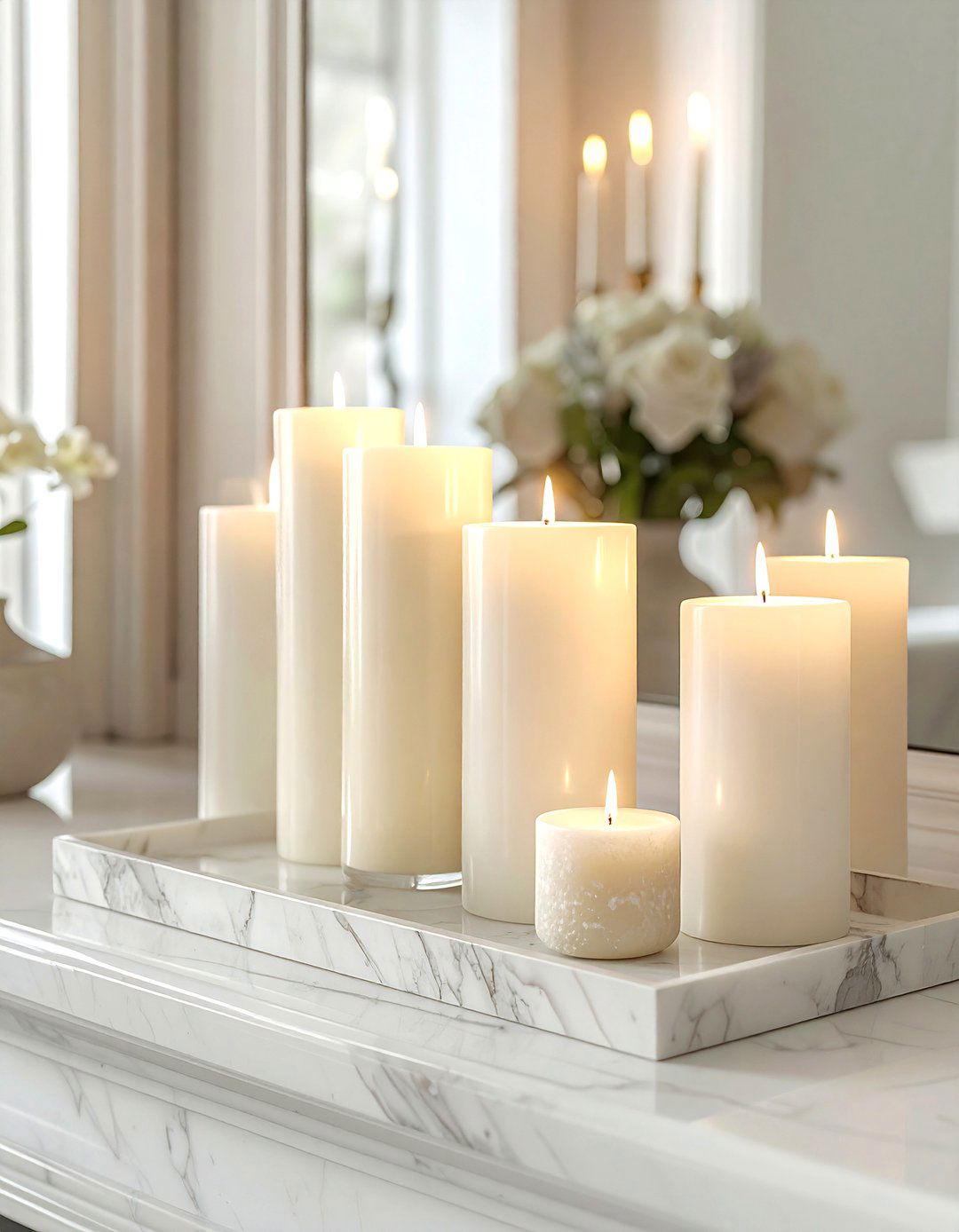 Pillar Candle Set - 30 layered mantel ideas