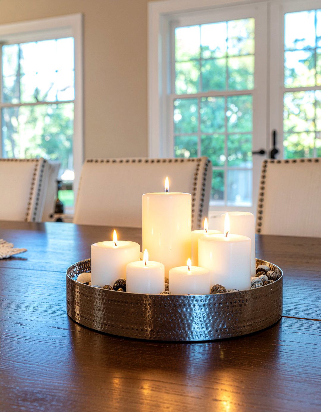 Pillar Candle Tray Table Arrangement - 30 candlelit dining room ideas