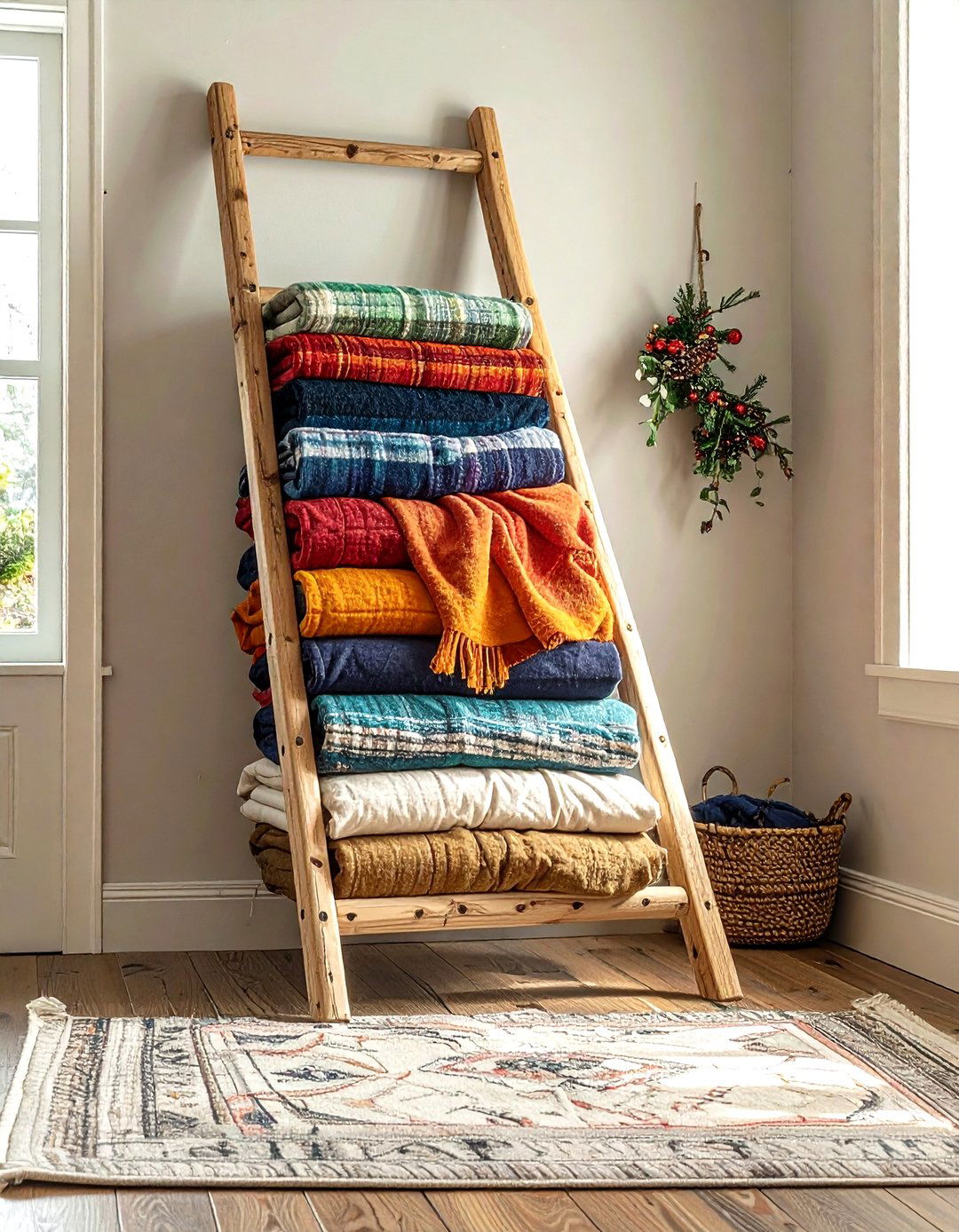 Pine Blanket Ladder - 30 blanket ladder ideas
