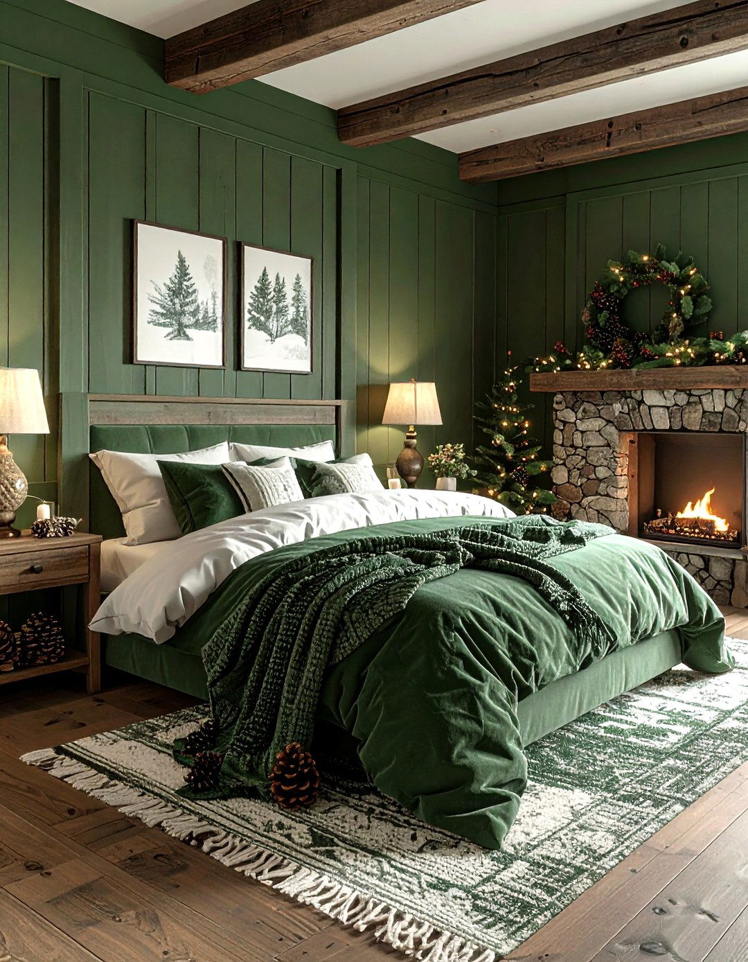 Pine Green Winter Farmhouse Bedroom - 30 farmhouse green bedroom ideas
