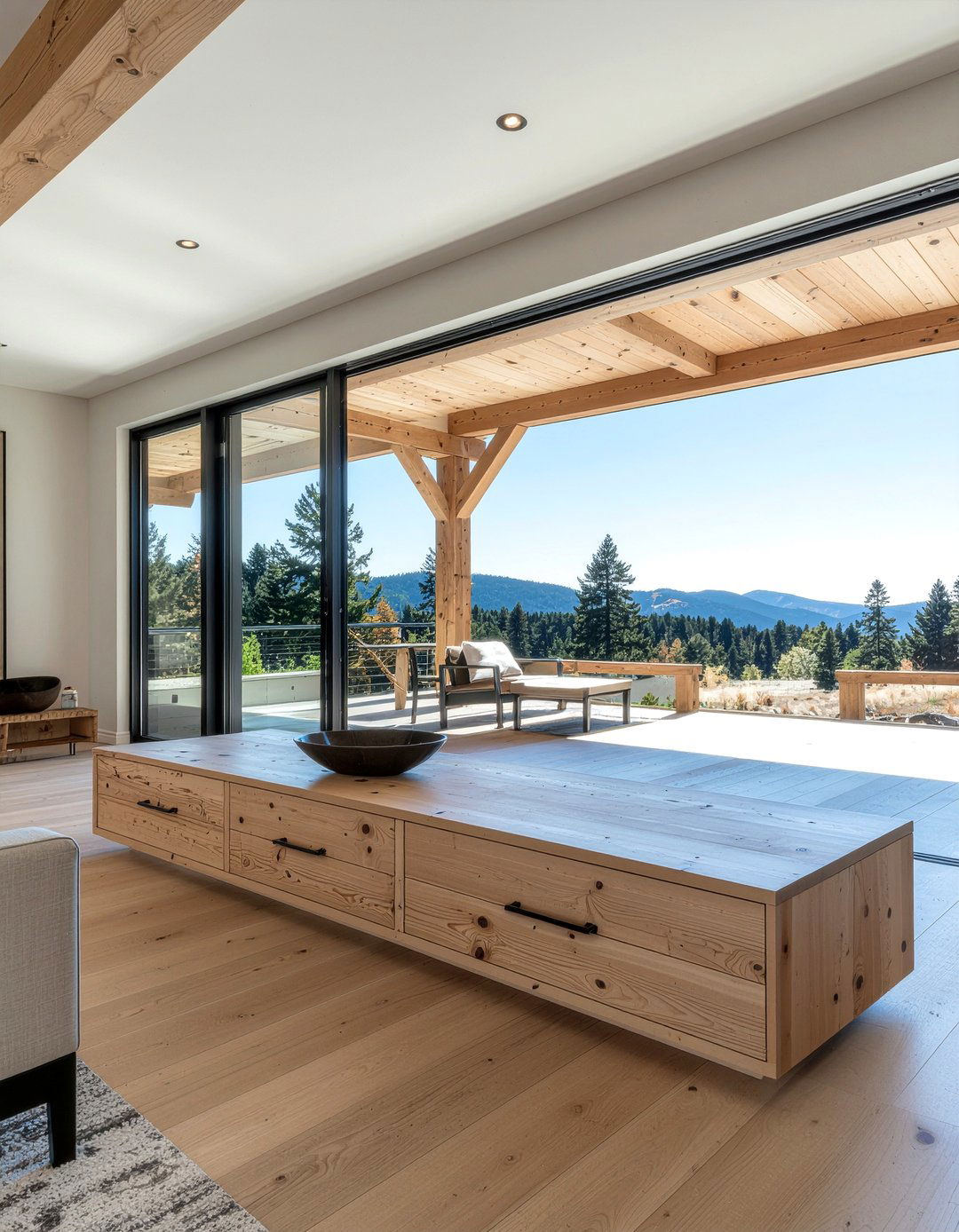 Pine Wood Media Console - 30 living room mountain furniture ideas