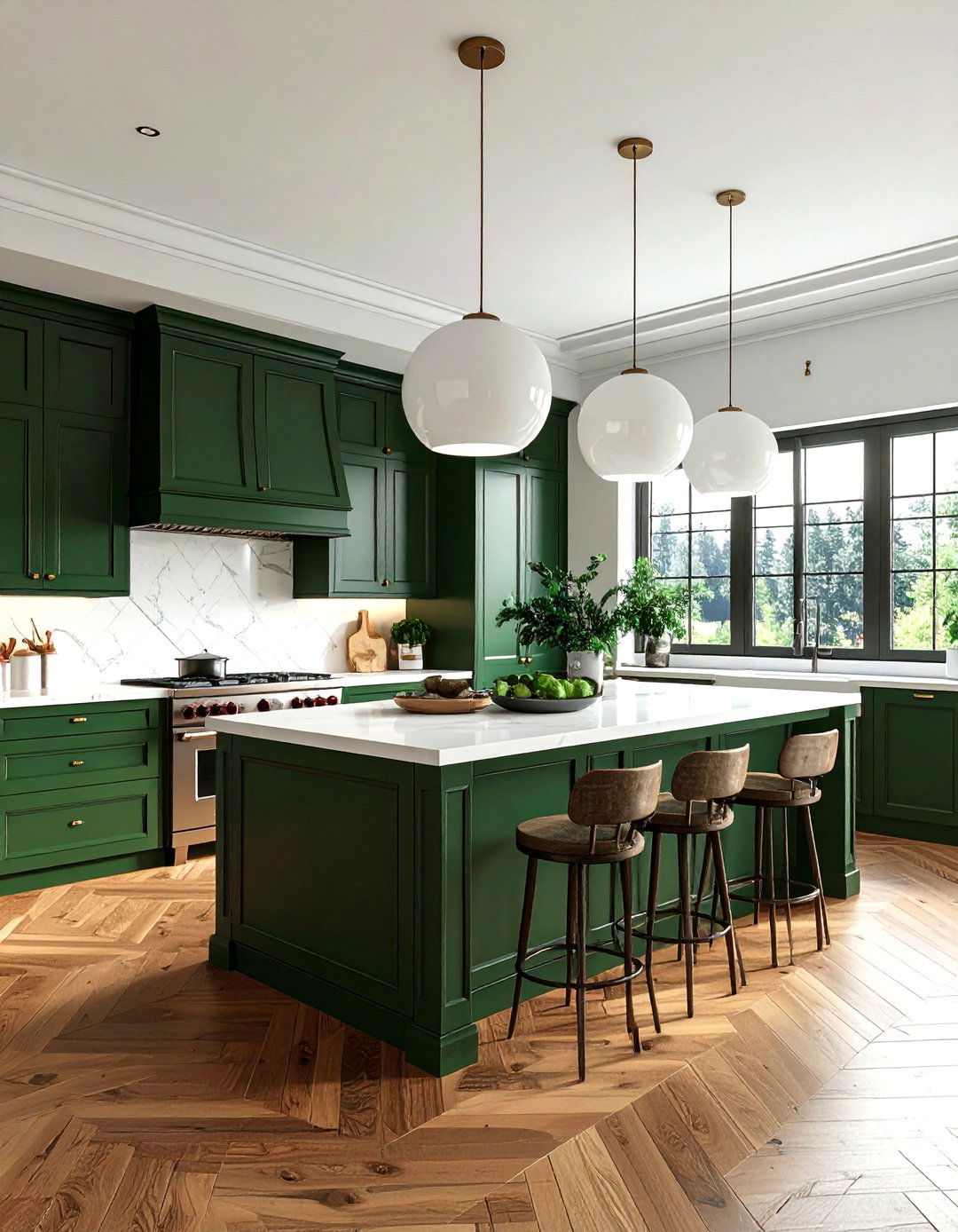 Pine green kitchen island white pendant lights - 30 green and white kitchen ideas