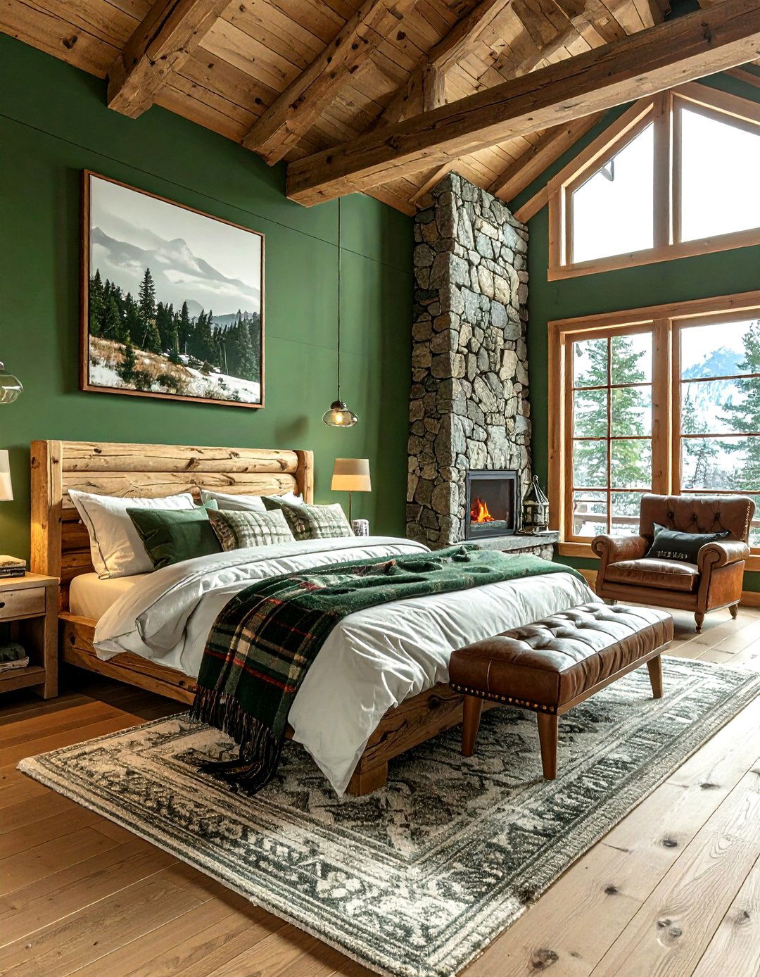 Pine green walls - 30 green bedroom decor ideas