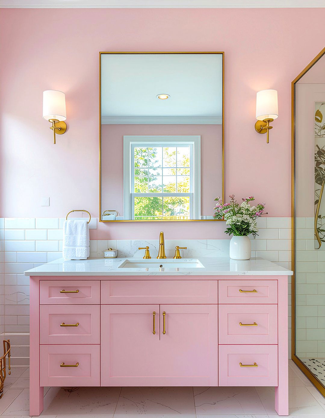 Pink Accent Wall - 30 millennial pink bathroom ideas