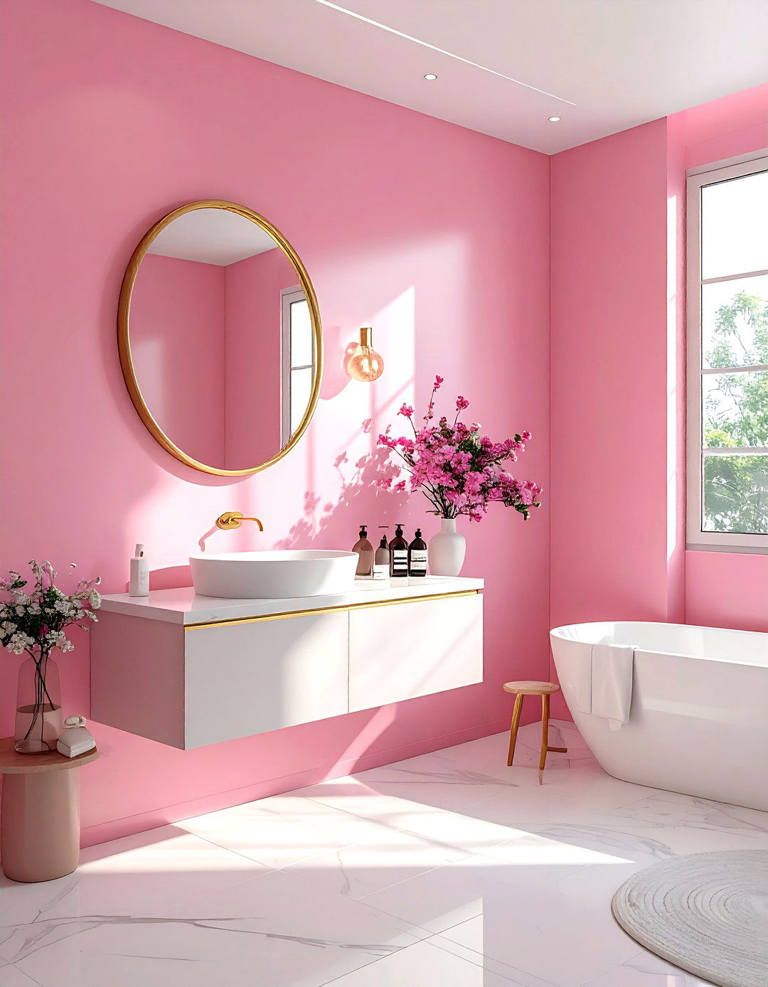 Pink Accent Wall Gold Bathroom - 30 pink and gold bathroom ideas