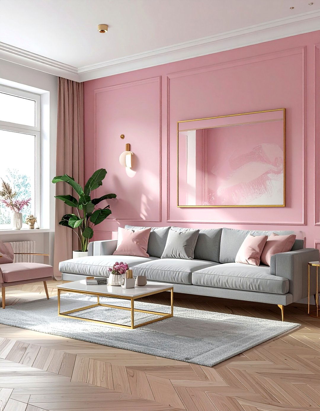 Pink Accent Wall - 30 blush living room ideas
