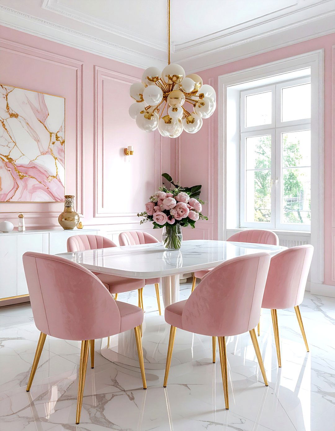 Pink And Gold Dining Room - 30 sunset dining room ideas