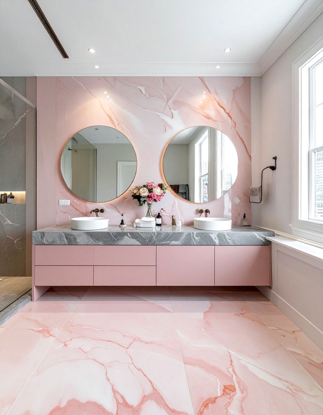 Pink And Grey Marble - 30 blush pink bathroom ideas