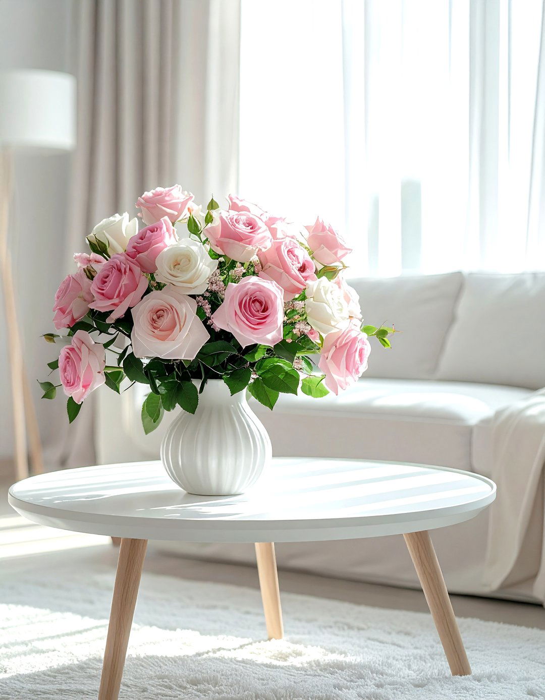 Pink And White Floral Centerpiece - 30 pink and white living room ideas