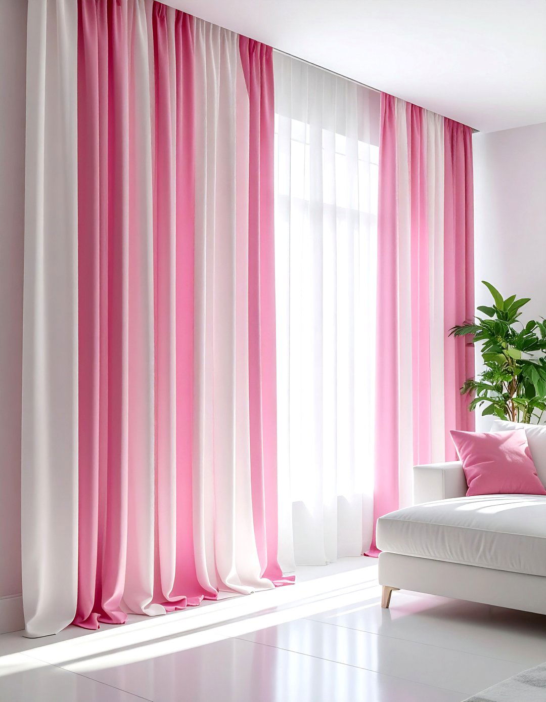 Pink And White Striped Curtains - 30 pink and white living room ideas
