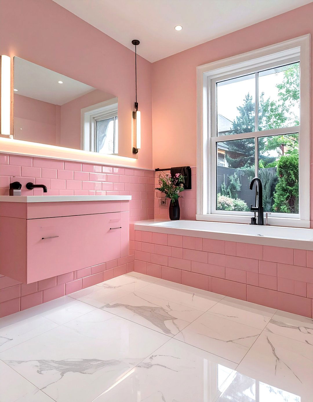 Pink Beveled Subway Tile Bathroom - 30 beveled subway tile bathroom ideas