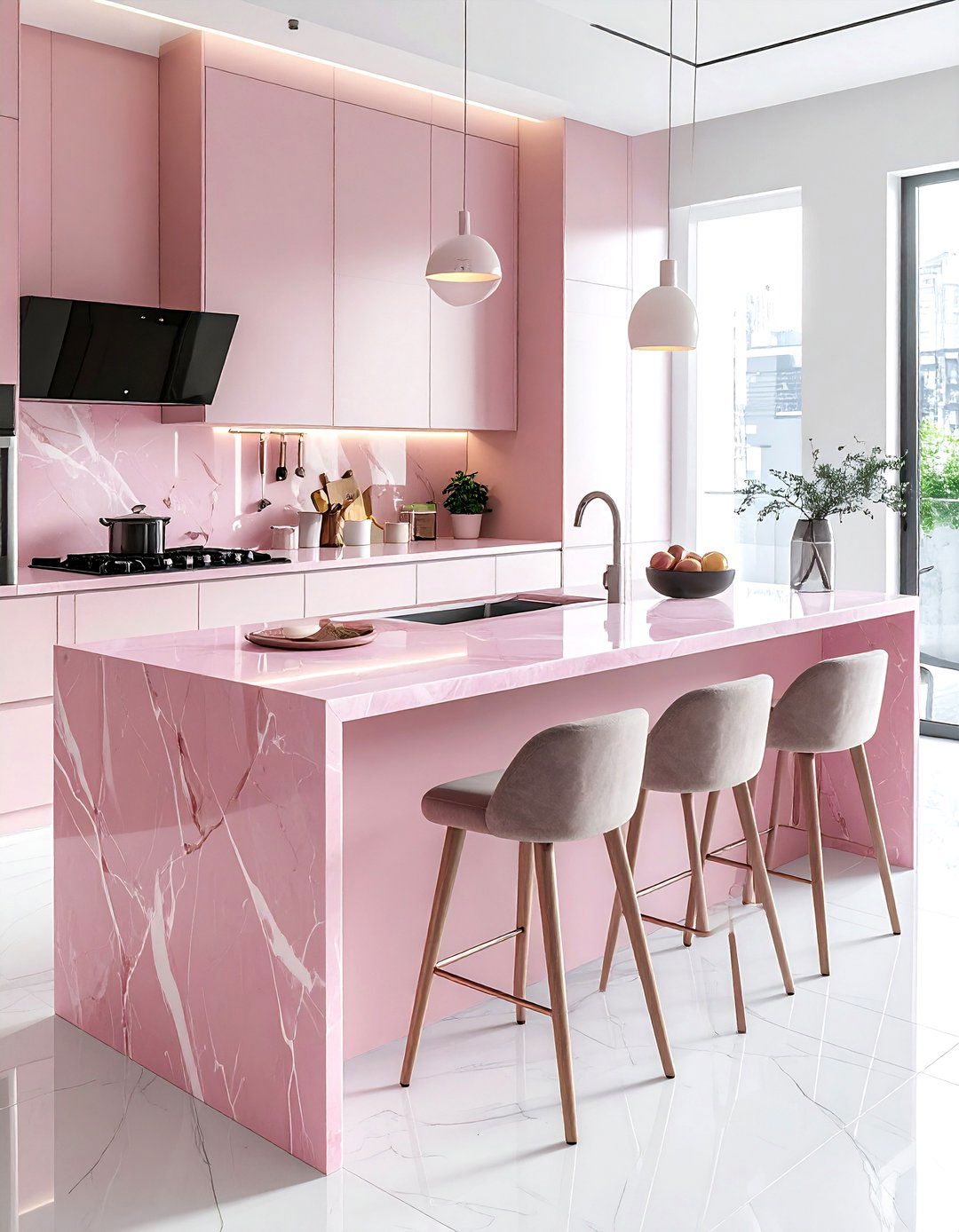 Pink Breakfast Bar - 30 pink kitchen ideas