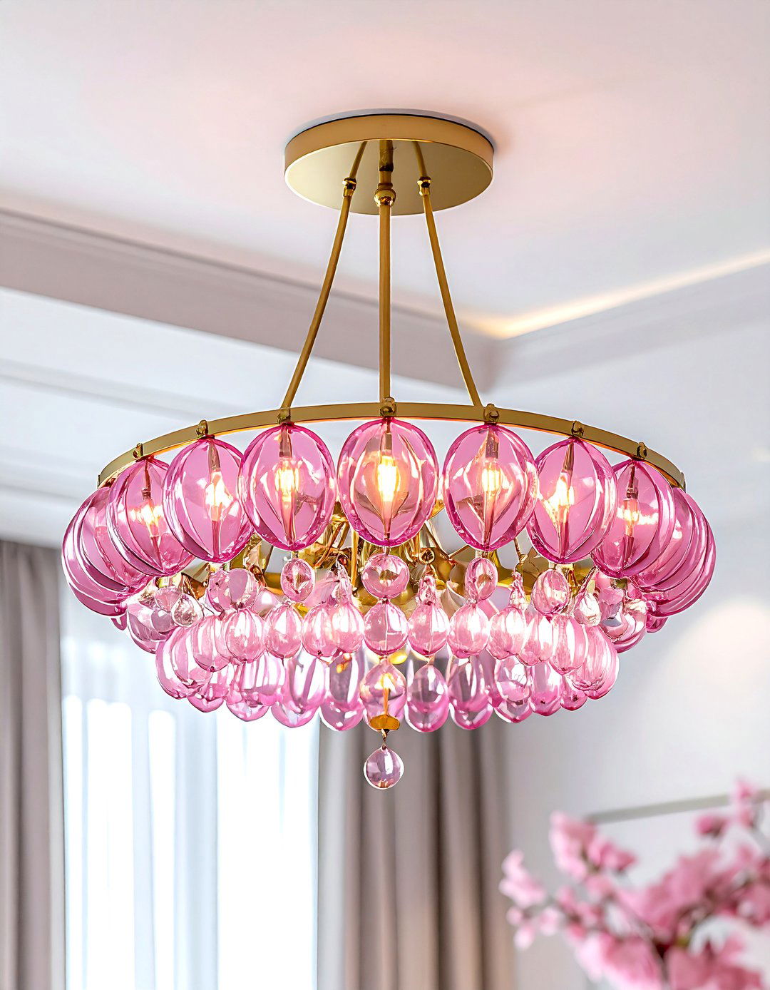 Pink Chandelier Lighting Fixture - 30 pink and white living room ideas