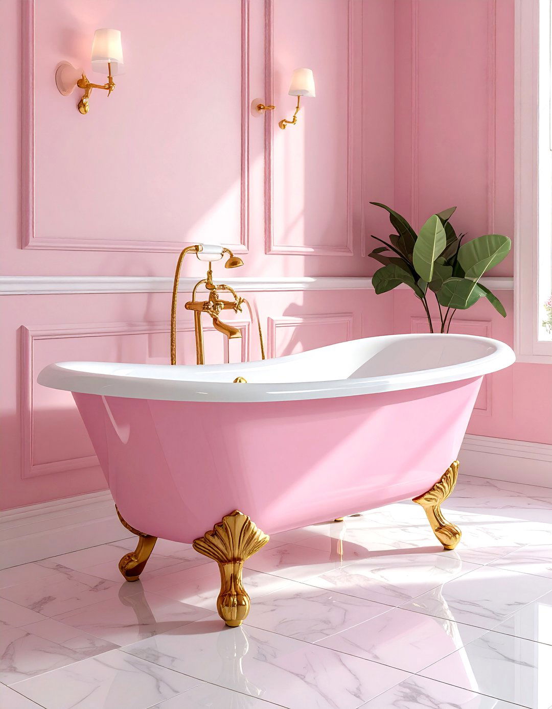 Pink Clawfoot Tub Gold Feet - 30 pink and gold bathroom ideas