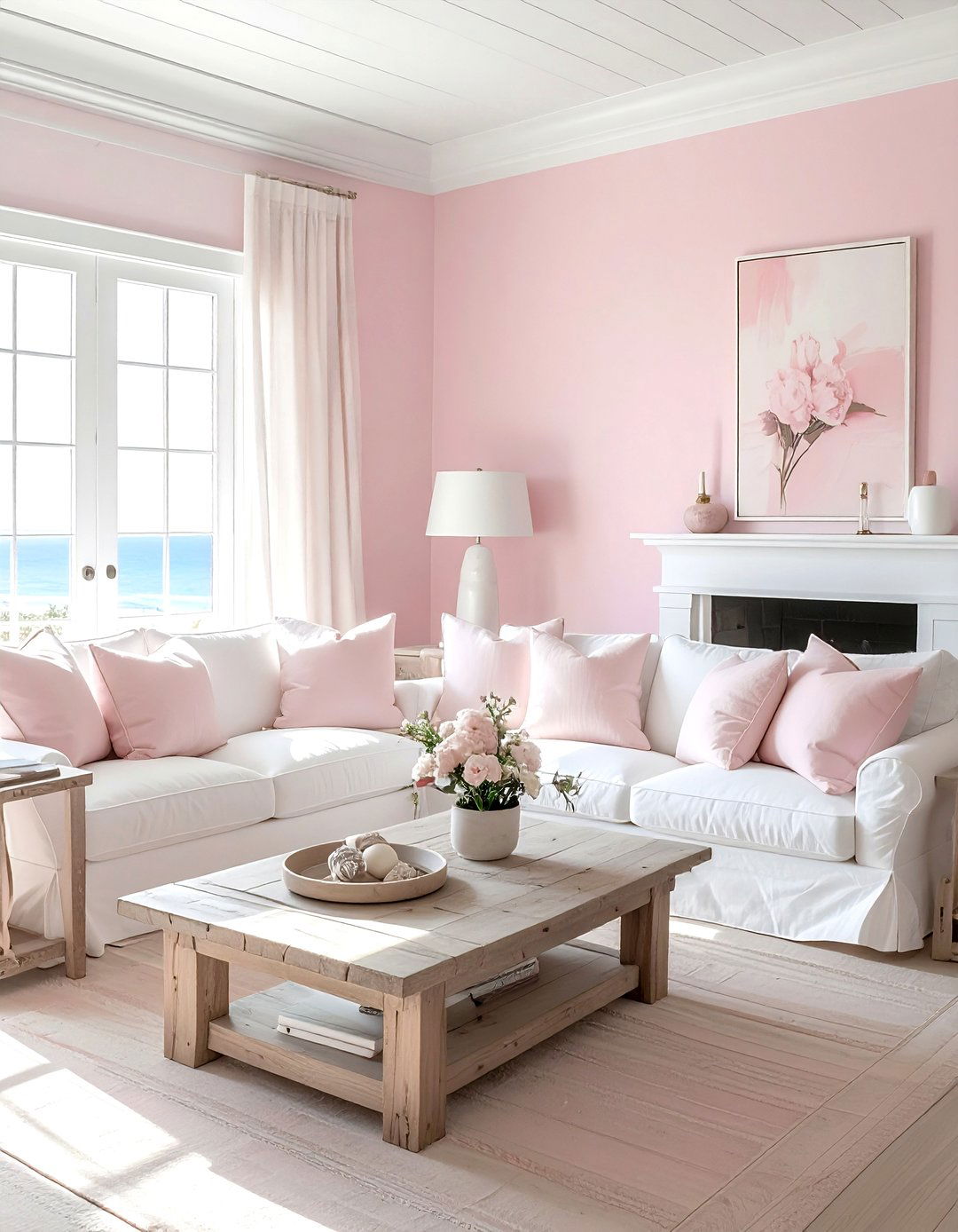 Pink Coastal Living Room - 30 blush living room ideas