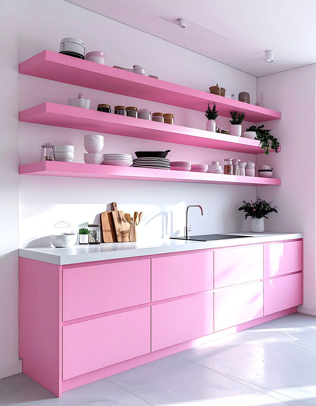 Pink Floating Shelves - 30 pink kitchen ideas