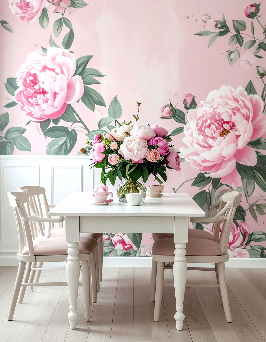 Pink Floral Dining Room - 30 blush dining room ideas