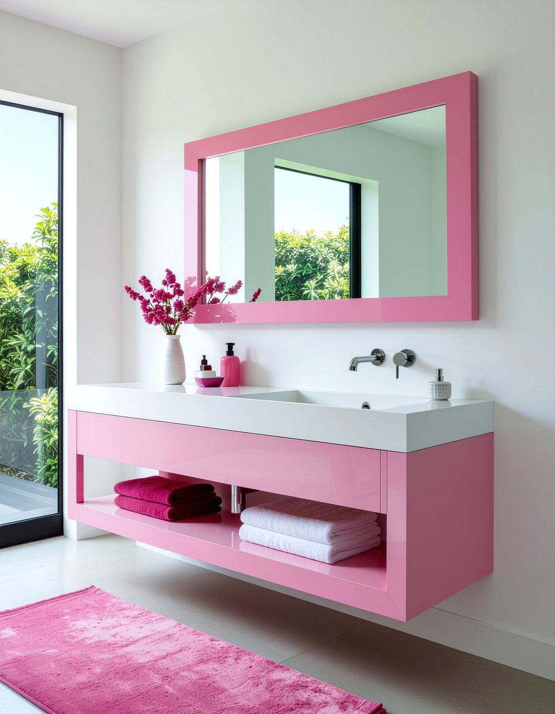 Pink Framed Mirror - 30 pink bathroom ideas