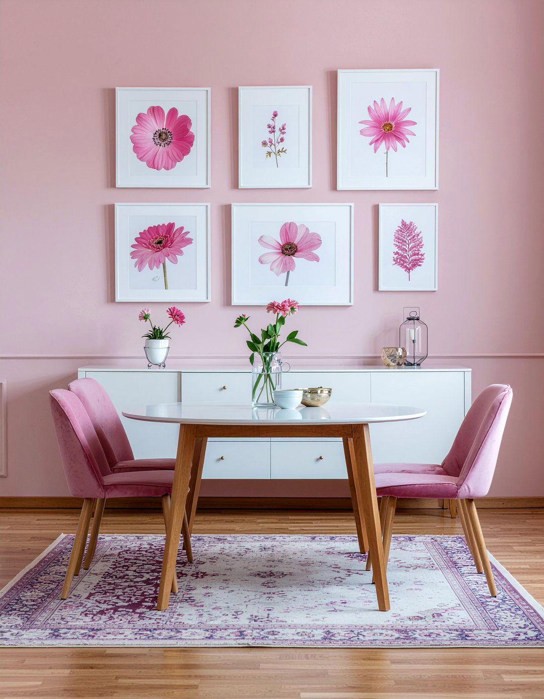 Pink Gallery Wall - 30 pink dining room ideas