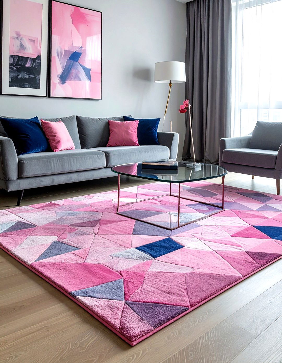 Pink Geometric Rug - 30 pink decor ideas
