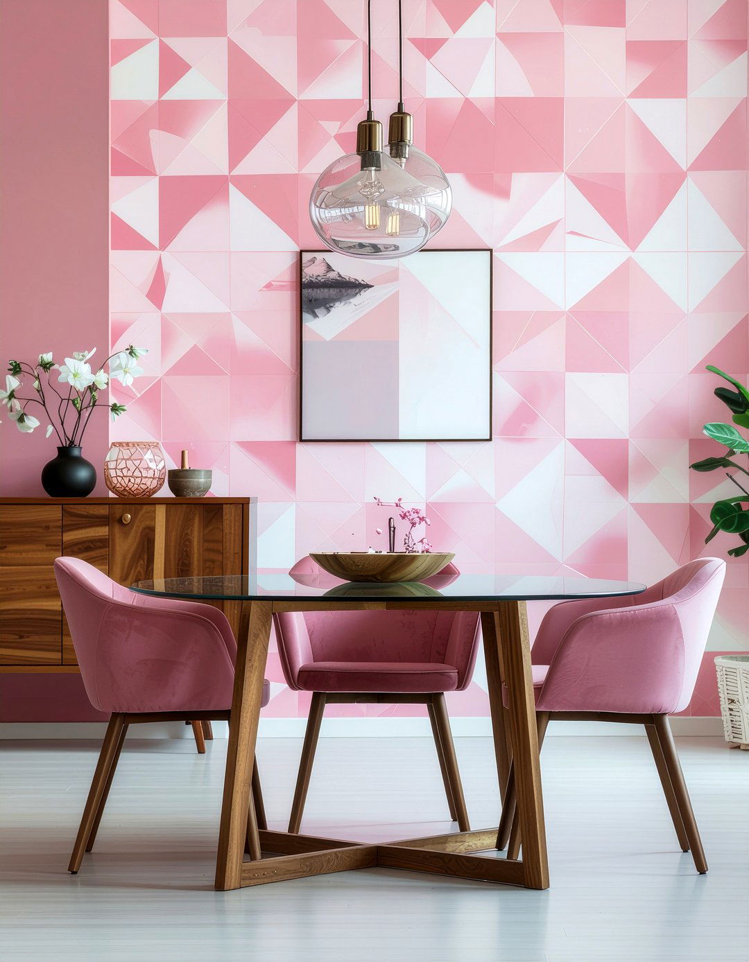 Pink Geometric Wallpaper - 30 pink dining room ideas