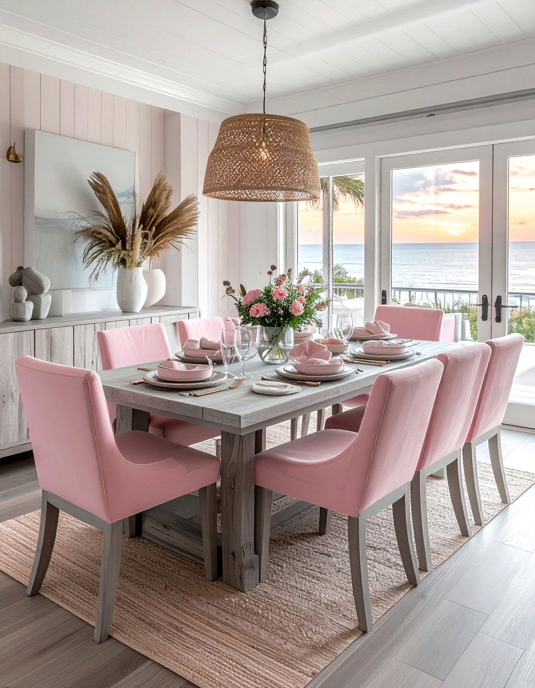 Pink Gray Coastal Dining Style - 30 pink gray dining room ideas