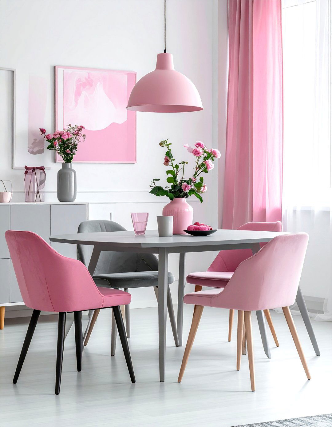 Pink Gray Eclectic Dining Room - 30 pink gray dining room ideas