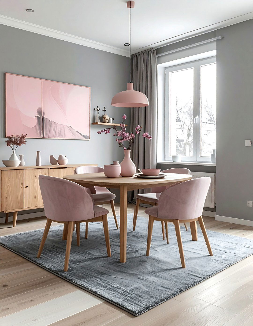 Pink Gray Scandinavian Dining Space - 30 pink gray dining room ideas