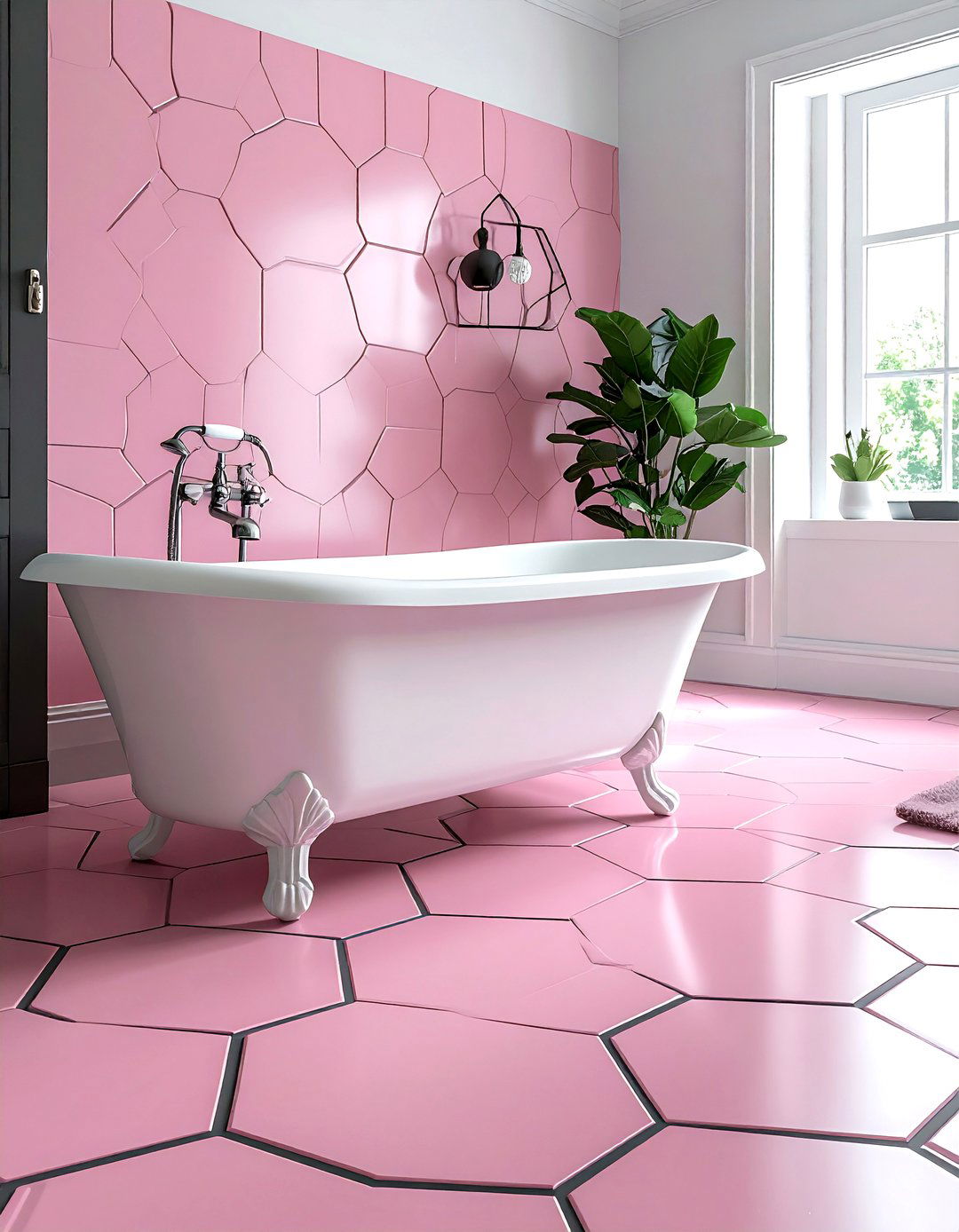 Pink Hexagon Floor Tile - 30 blush pink bathroom ideas