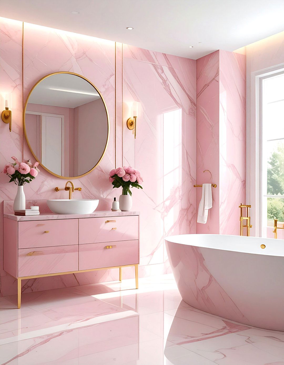 Pink Marble Bathroom Gold Accents - 30 pink and gold bathroom ideas