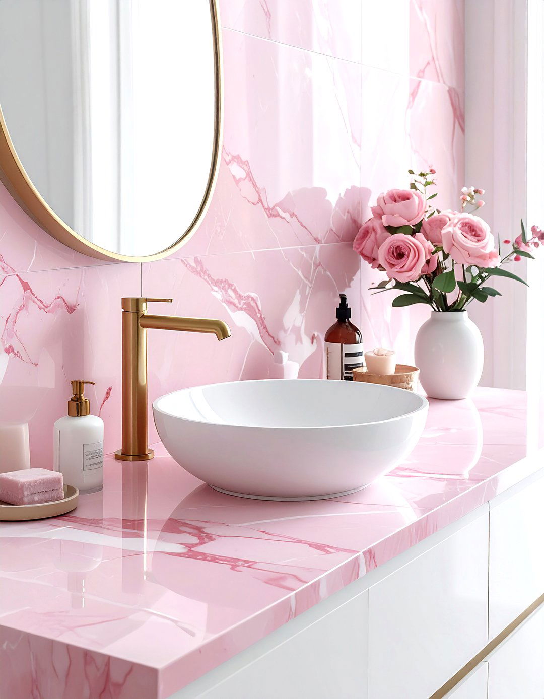 Pink Marble Countertop - 30 pink decor ideas