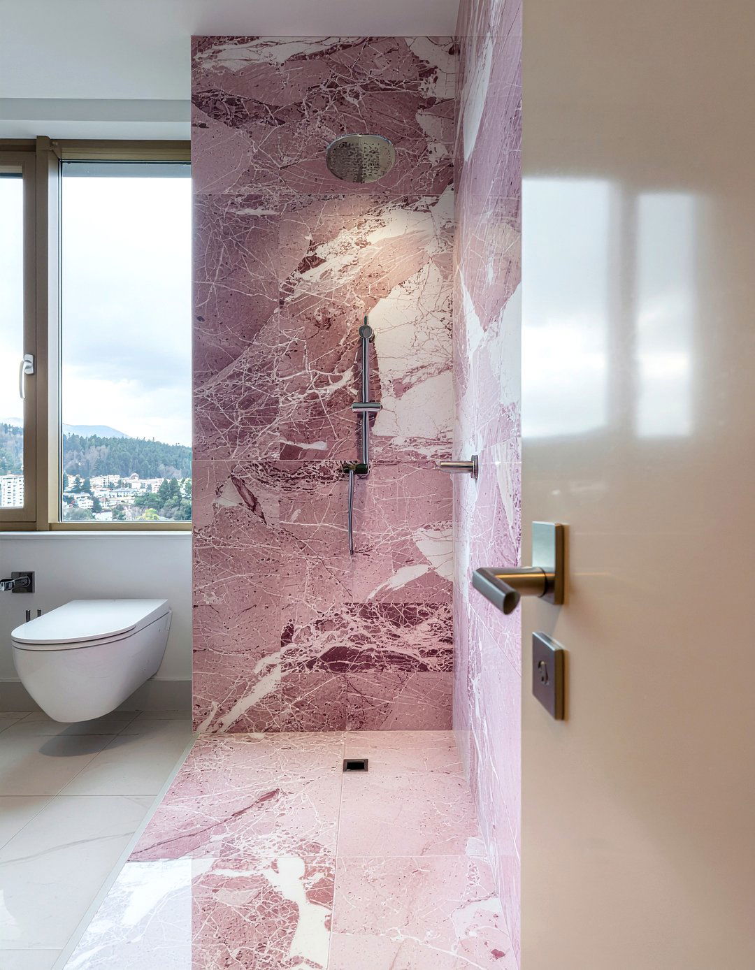 Pink Marble Shower - 30 pink bathroom ideas