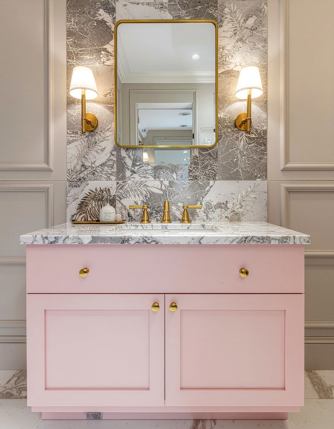 Pink Marble Vanity - 30 millennial pink bathroom ideas