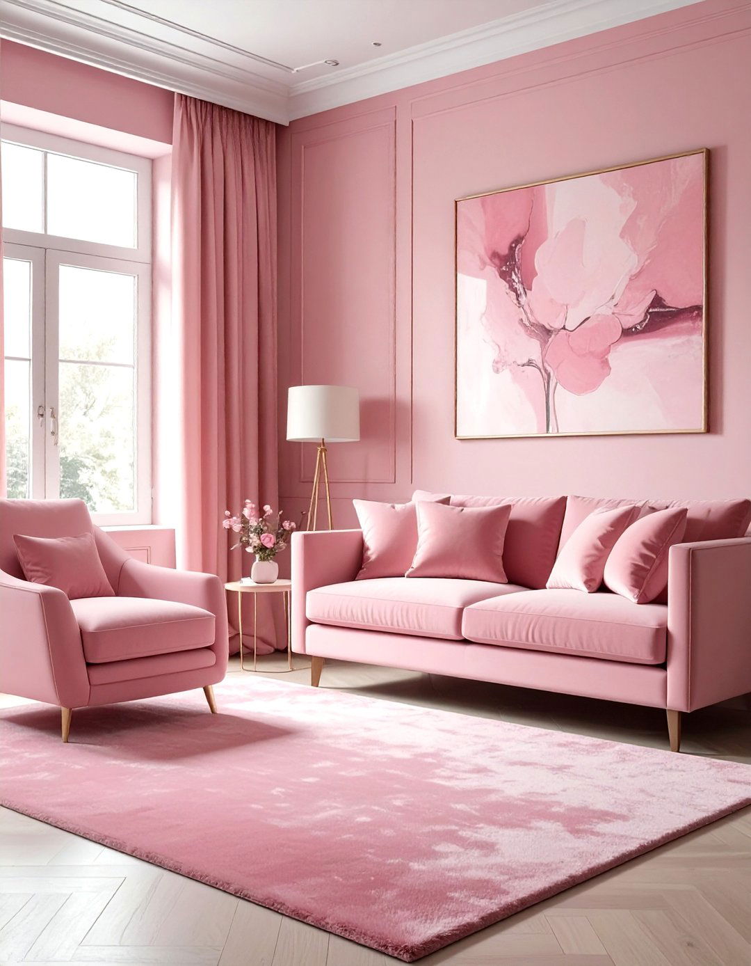 Pink Monochromatic Living Room - 30 blush living room ideas