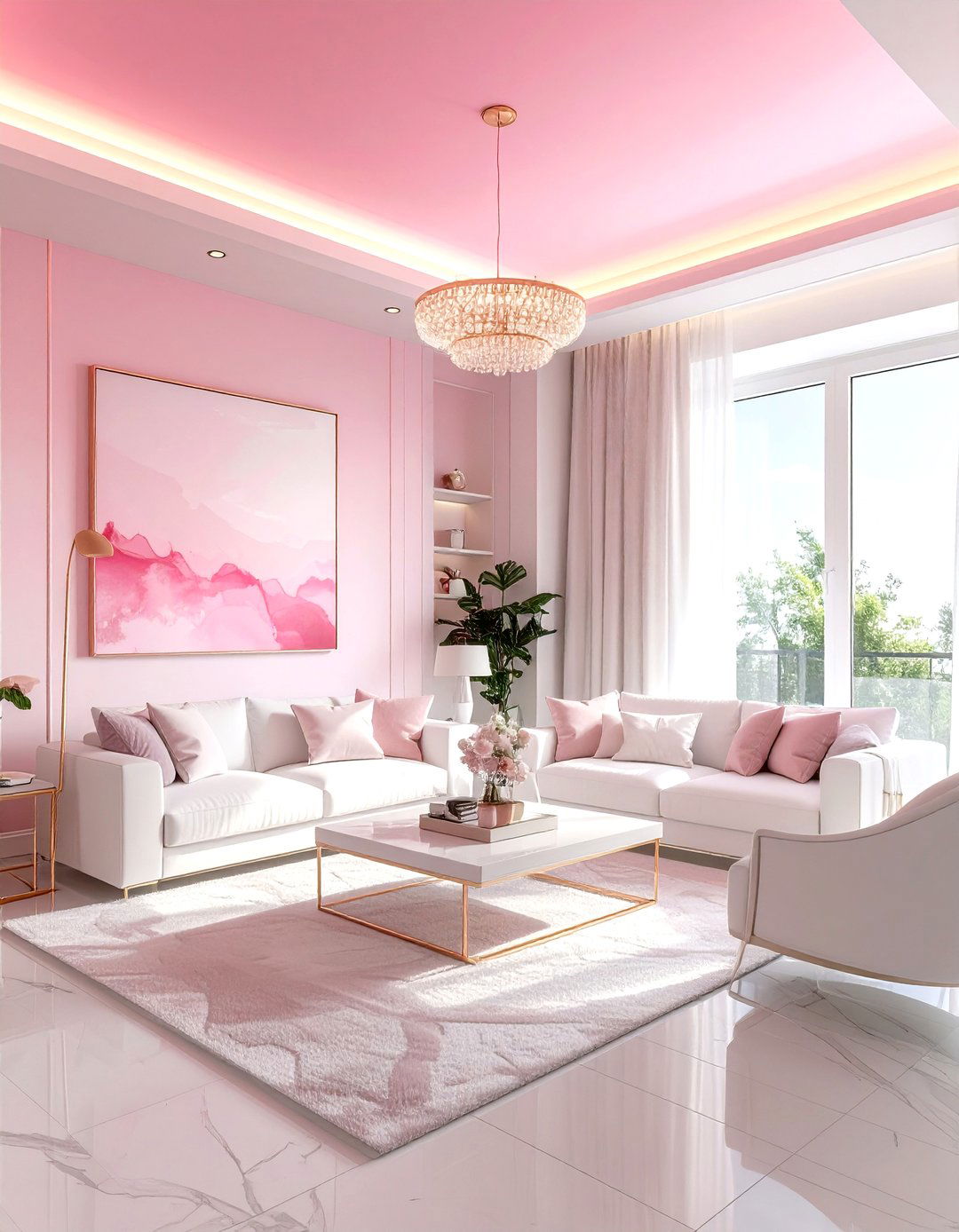 Pink Ombre Ceiling - 30 living room wallpapered ceiling ideas