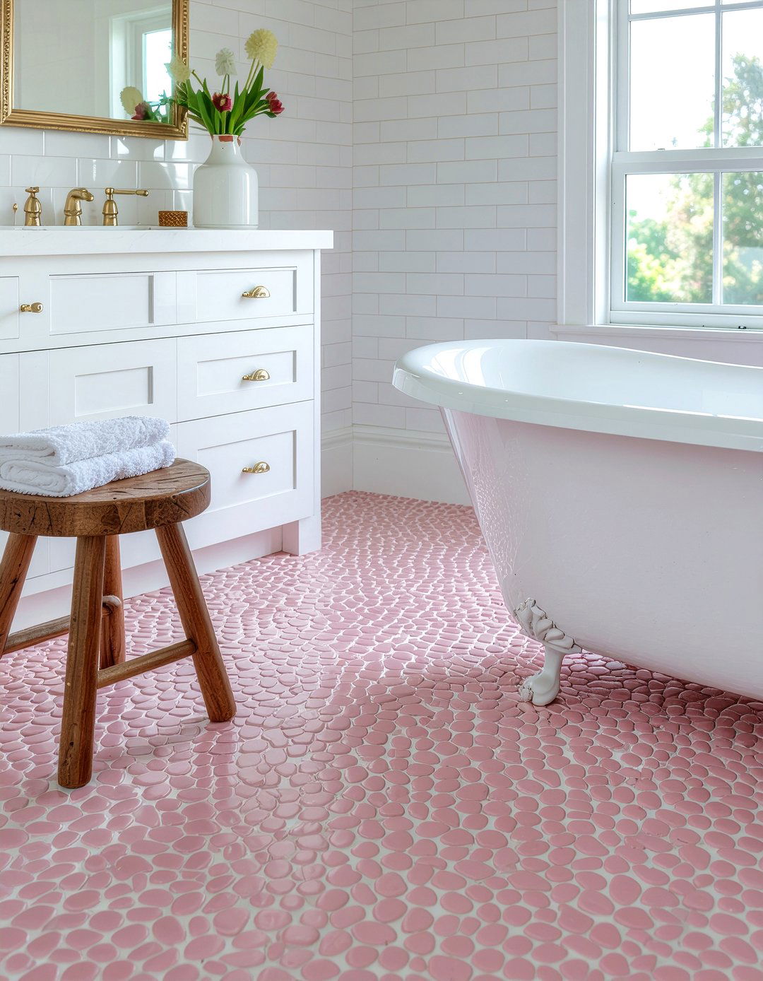 Pink Penny Tile - 30 millennial pink bathroom ideas