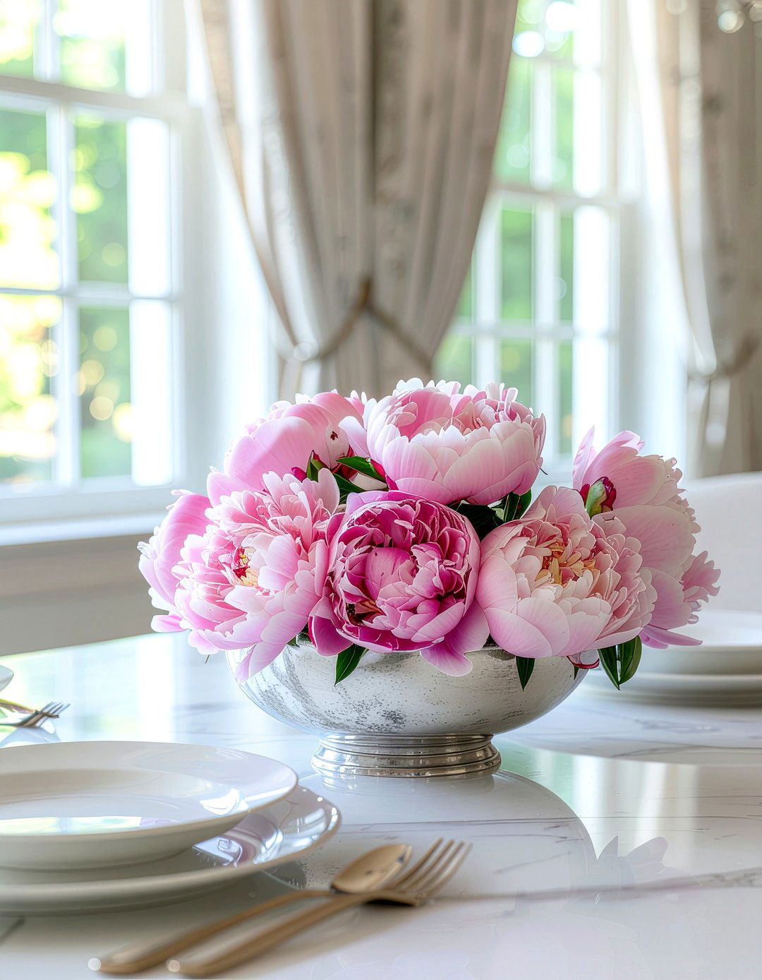 Pink Peony Arrangement - 30 dining room fresh flower ideas