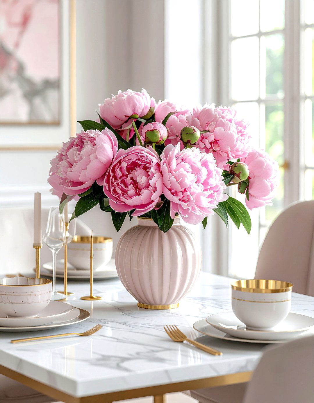 Pink Peony Table Arrangement - 30 dining room flower ideas