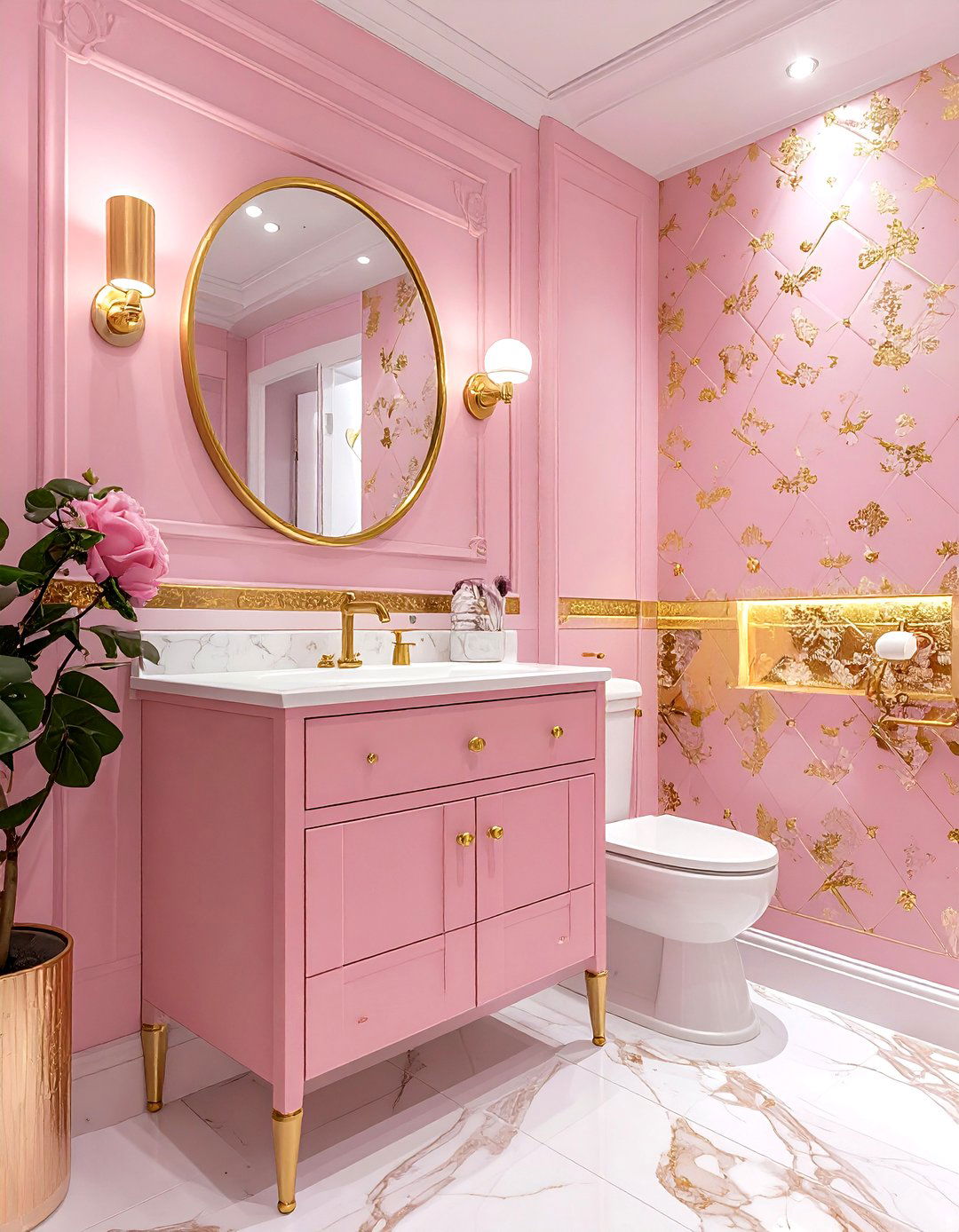 Pink Powder Room Gold Wallpaper - 30 pink and gold bathroom ideas