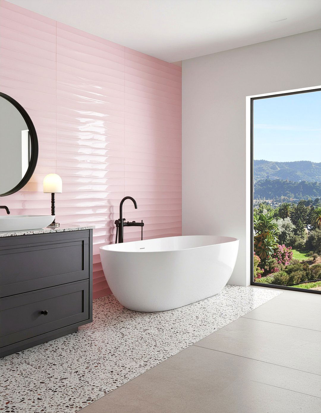 Pink Reeded Tile Bathroom - 30 fluted tile bathroom ideas