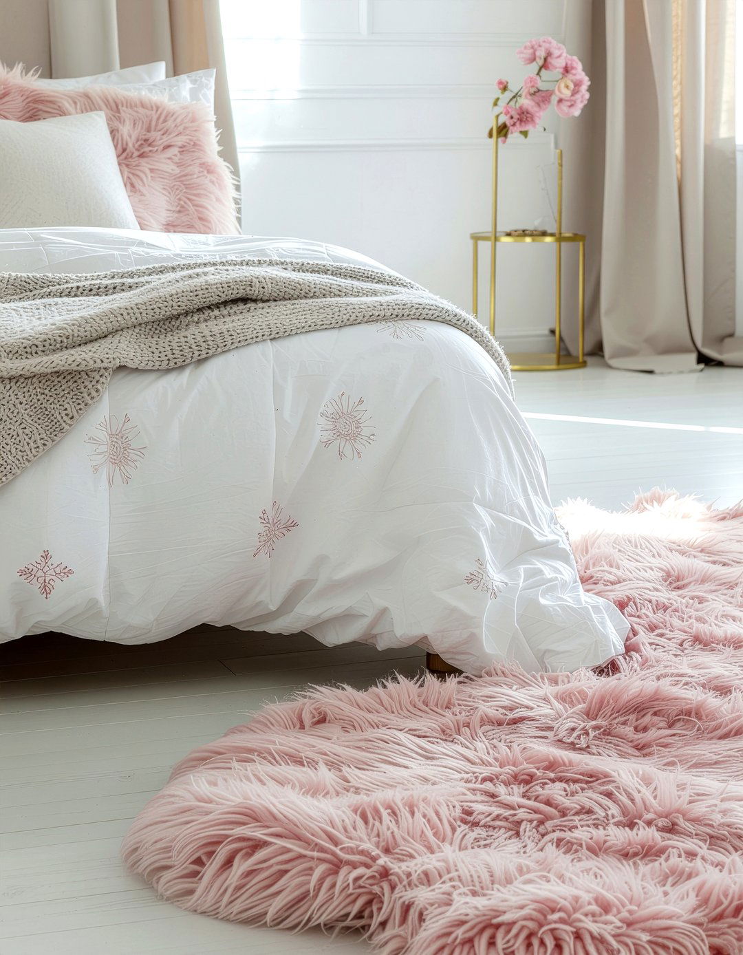 Pink Sheepskin Rug - 30 sheepskin bedroom ideas