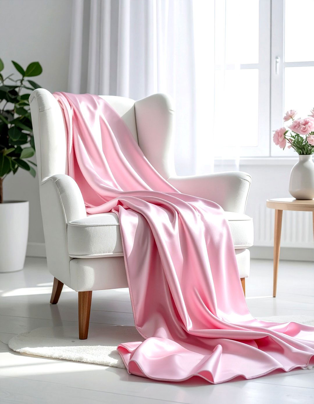 Pink Silk Throw Blanket - 30 pink and white living room ideas