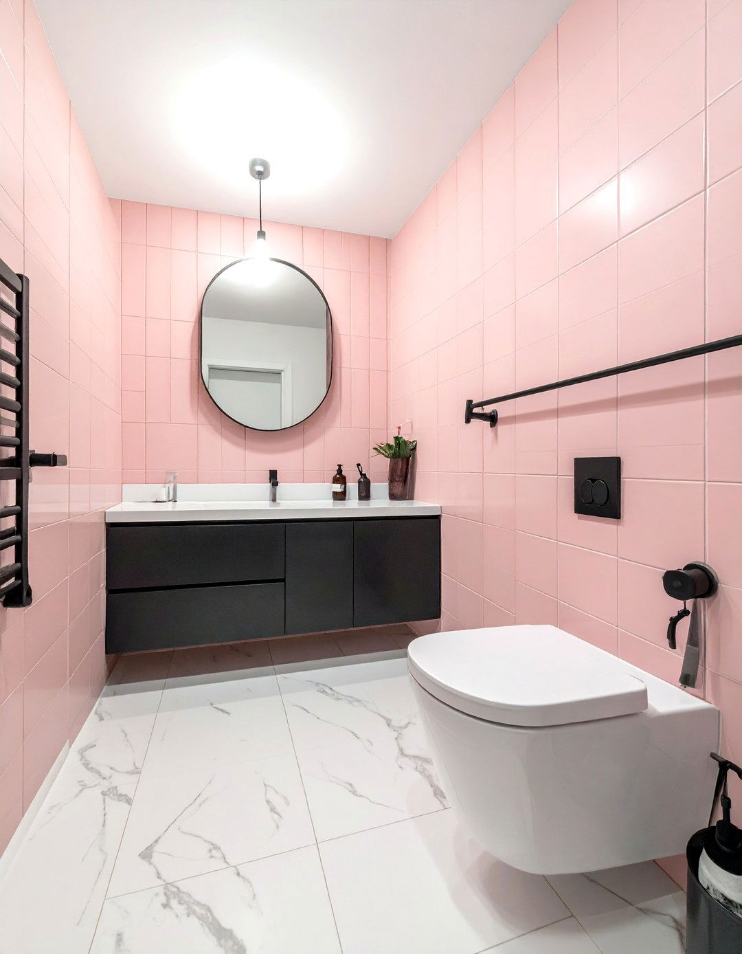 Pink Subway Tile Bathroom - 30 vertical subway tile bathroom ideas