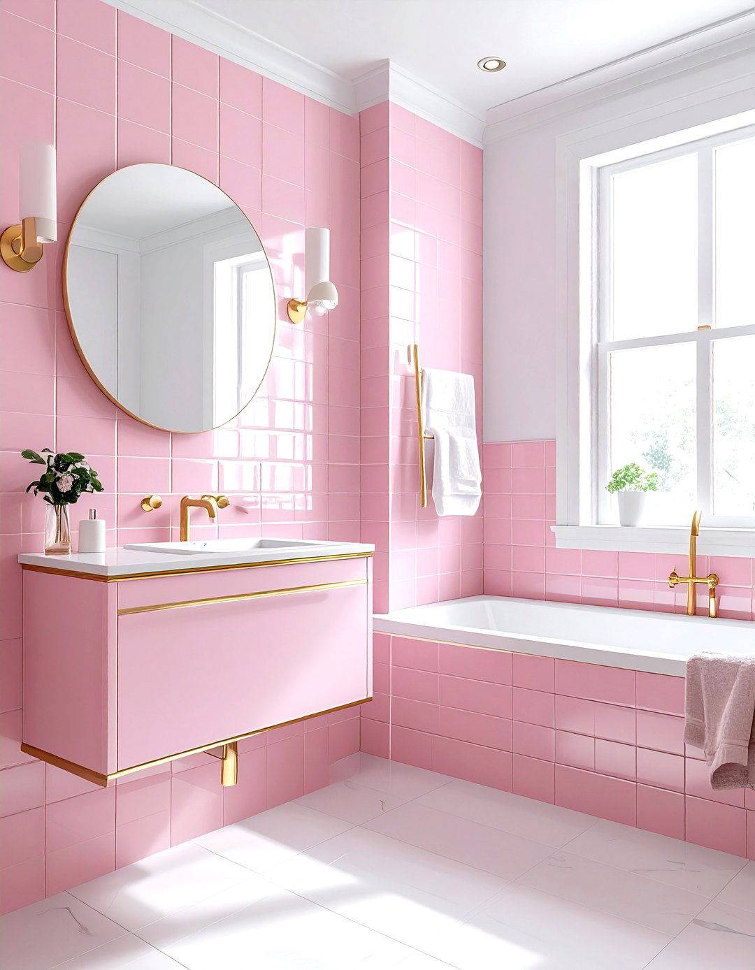 Pink Subway Tile Gold Grout Bathroom - 30 pink and gold bathroom ideas